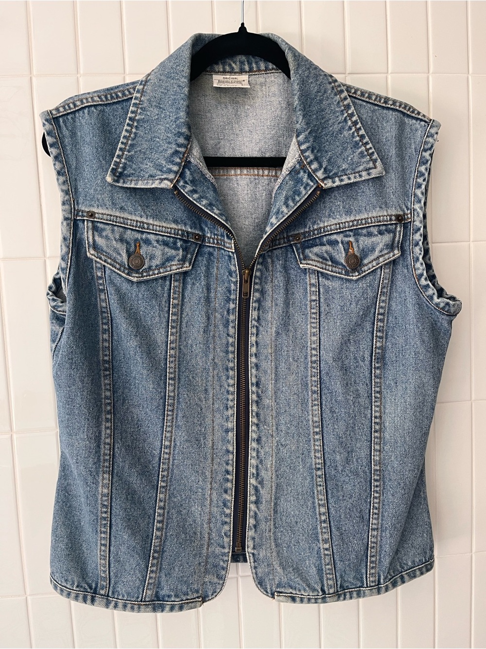 Vintage Jordache Denim Vest 1980s Zip Front 100% Cotton Made in Philippines